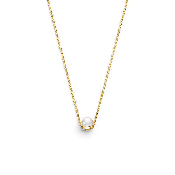 TSQ-PC-16175 Denim Chain Light Gold Small Pearl Tie Chain Pendant Necklace