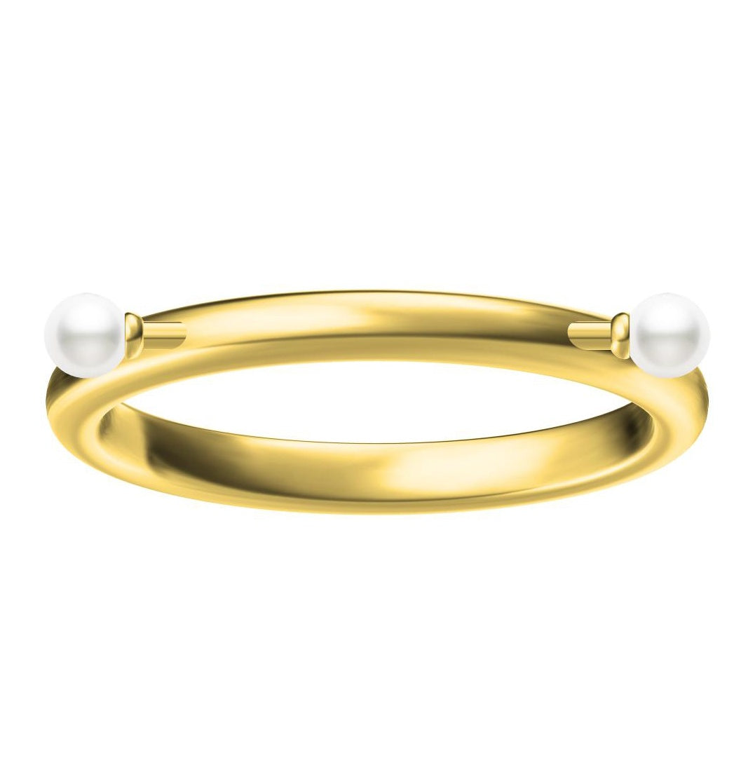 TSQ-016 Two pearl light gold thin straight arm small fresh ring