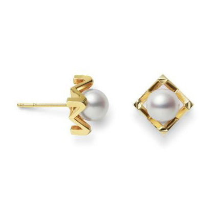 YMB-PE01722P pearl light gold letter M earrings (pearl 6.35mm)