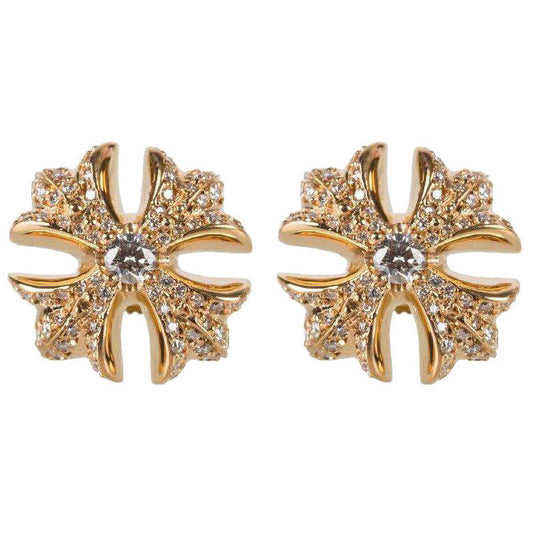 KLX-ES92914336 Diamond Cross Flower Stud Earrings