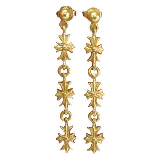 KLX-ES645598 light gold three cross long earrings