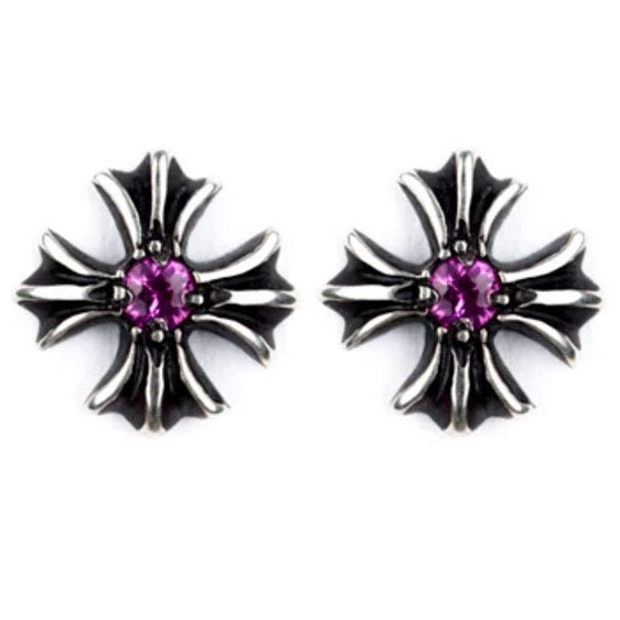 KLX-ES814238 9mm wide single diamond small cross stud earrings