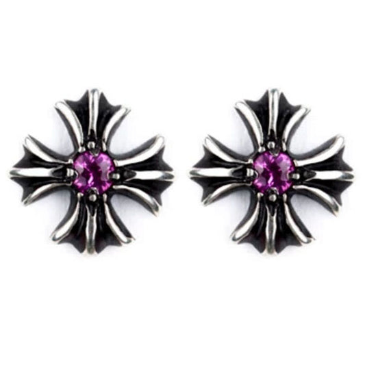 KLX-ES814238 9mm wide single diamond small cross stud earrings