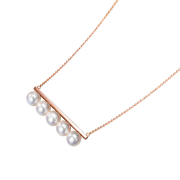 TSQ-P-15884-18KYG Balance Beam 5 Multi-Pearl Strand Tie Chain Pendant