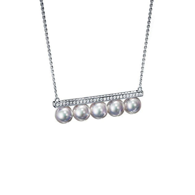 TSQ-P-16043 Pearl and Diamond Balanced Chain Pendant Necklace