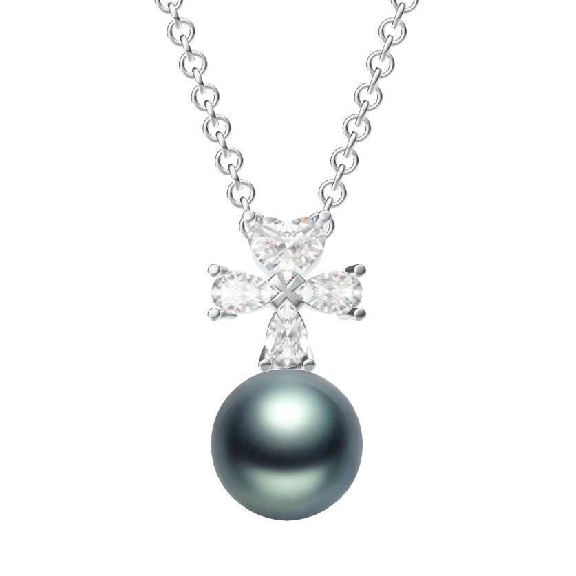 YMB-XL44711239 heart-shaped diamond and pearl pendant