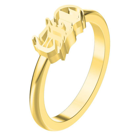 KLX-JZ34127034 light gold letter thin straight arm ring 11#