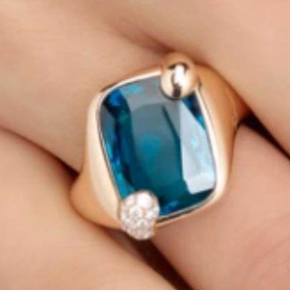 BMLD-PAB7083 pillow-shaped blue colored gold divination ring large size