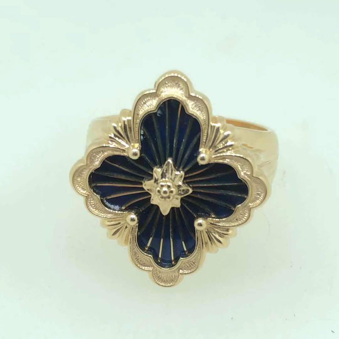 BQLT-JZ989905 European style four-leaf clover middle ribbon enamel light gold ring guest version