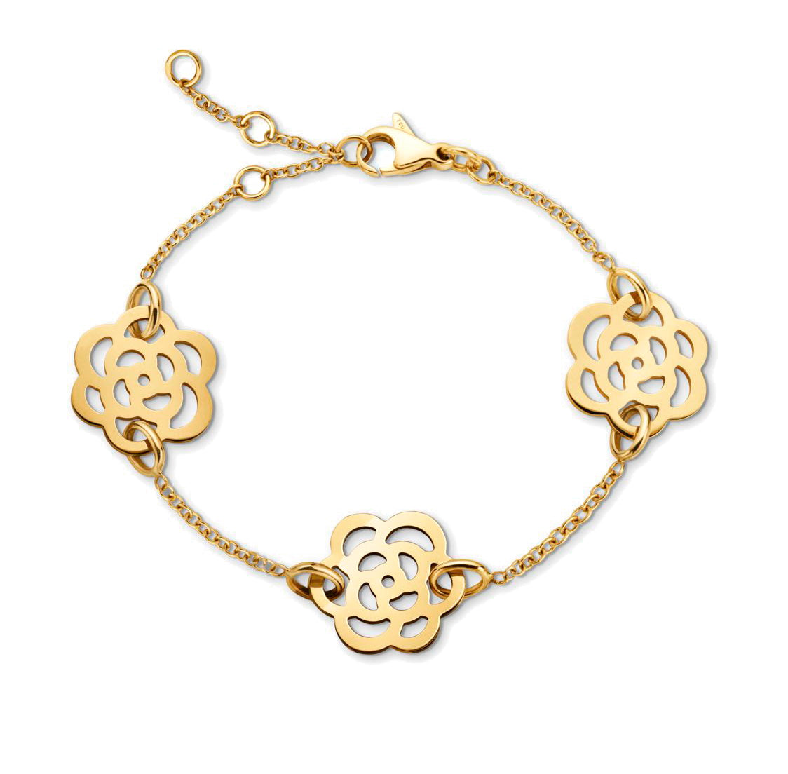 XNE-J10577 light gold flat three flower bracelet