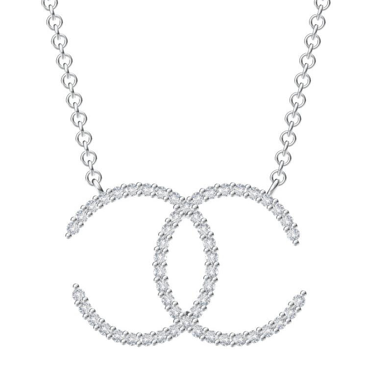 XNE-CNCP006 21.8mm double C full diamond prong set bolt chain pendant