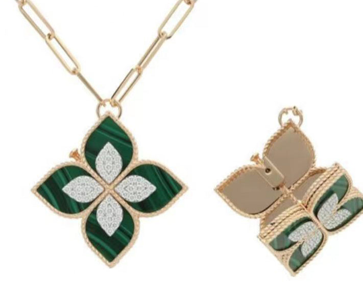 LBT-ADV888CL2024扭绳四叶草玛瑙镶钻82cm、背面开盖吊坠