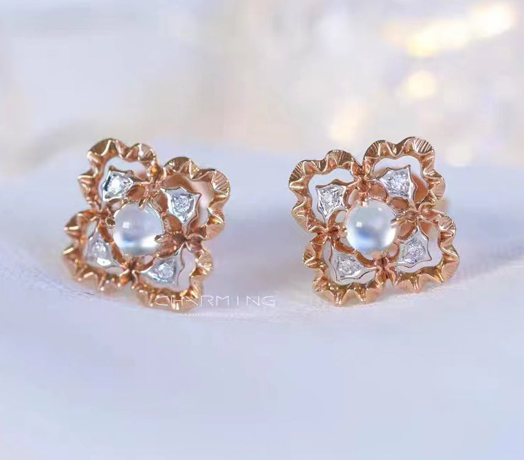 BQLT-ES75943206四叶波浪皱皮耳钉(主石4.6mm)