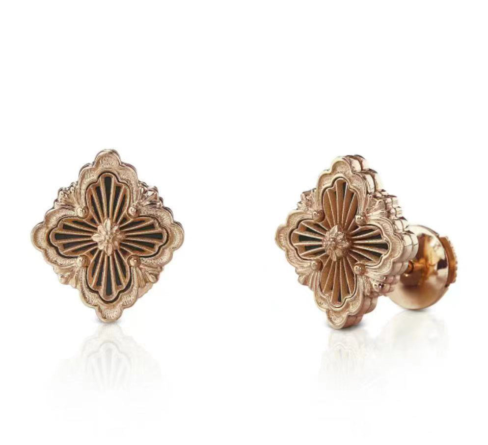 BQLT European four-leaf clover middle ribbon agate earrings