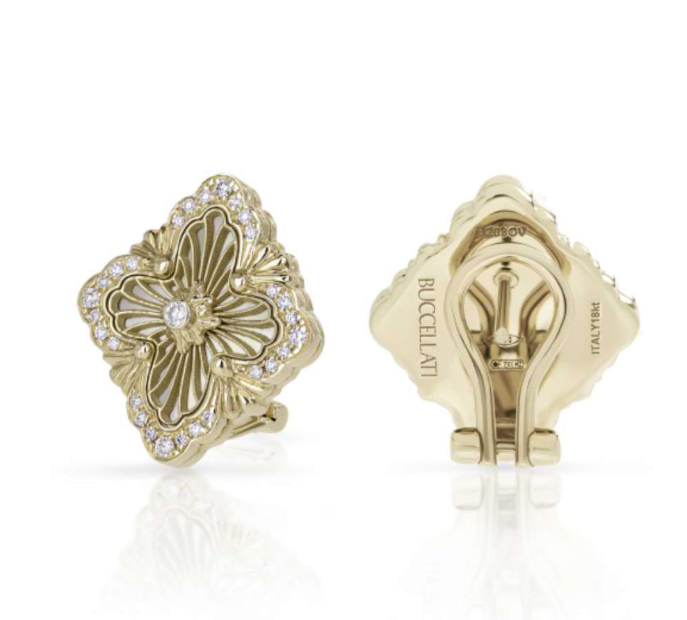 BQLT-ES293487 solid base gold edged silk agate version, European style bezel-mounted four-leaf clover ear racket