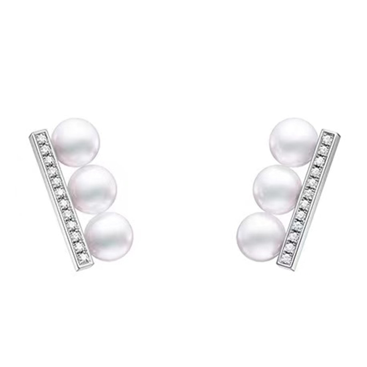 TSQ-150 Pearl Stud Earrings with Diamonds