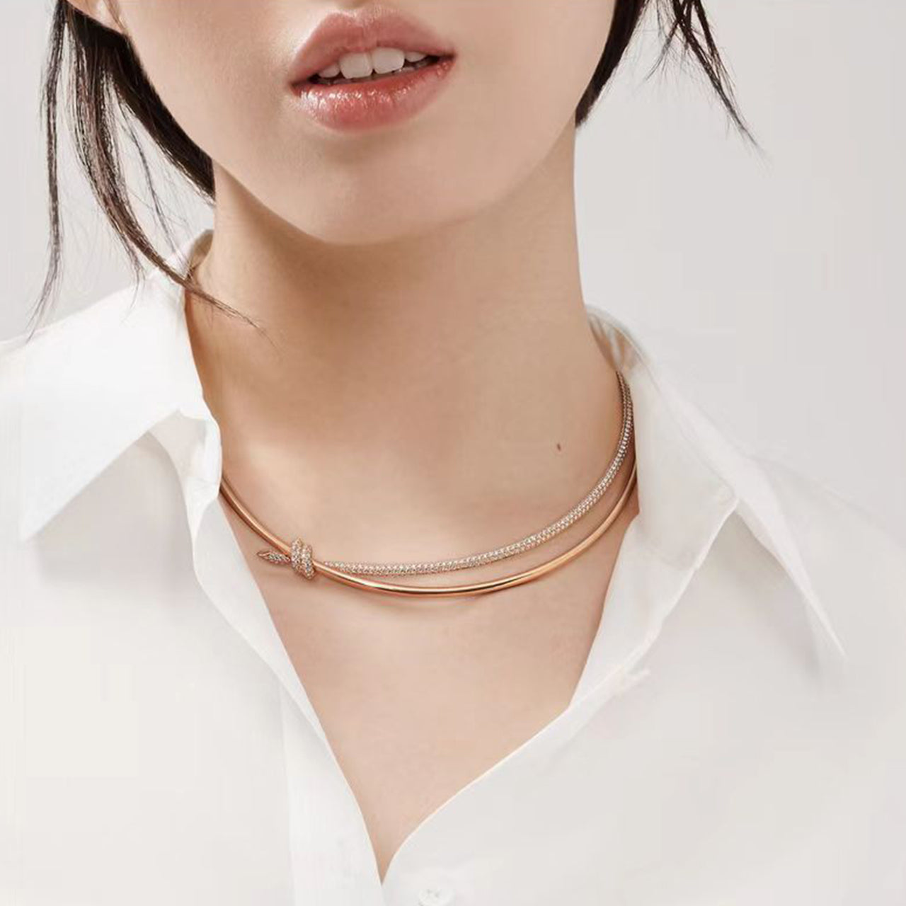 TIF69525830 double row twisted knot necklace