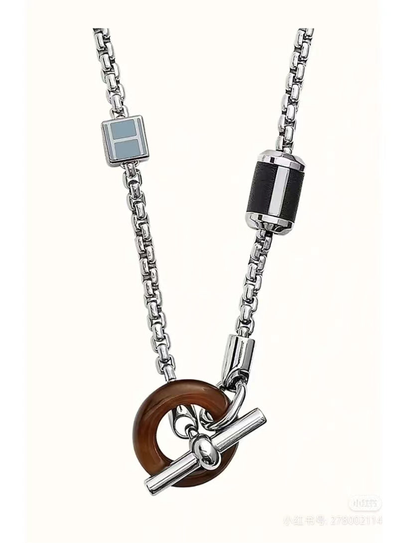 AiHshi-H126436B Boys Q Agate Square Chain 50cm Necklace
