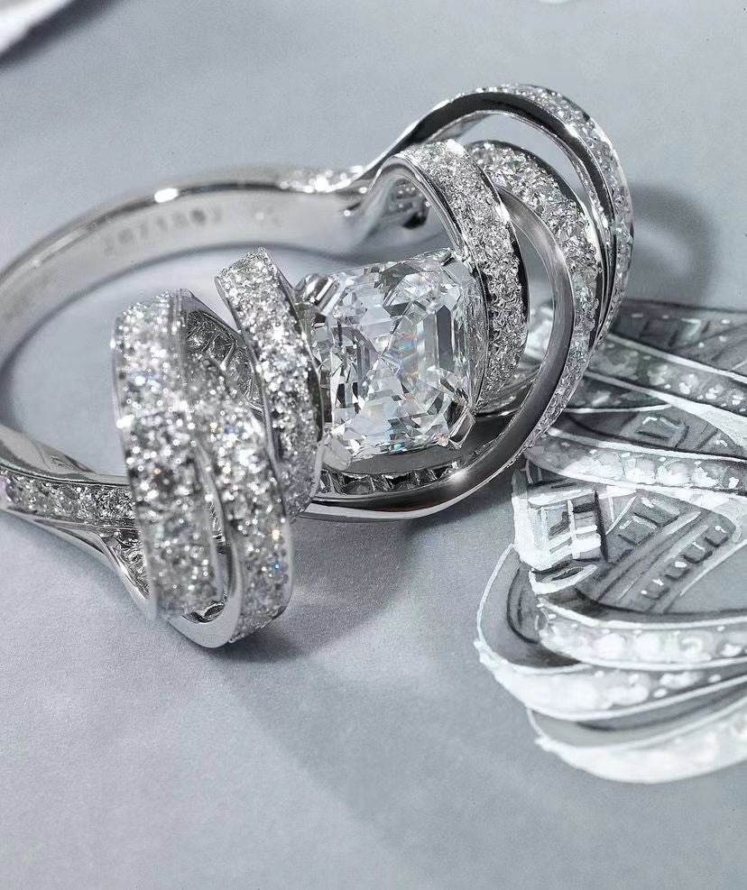 SM-474762 full diamond ribbon ring main stone 4.7x5.6x3.4mm