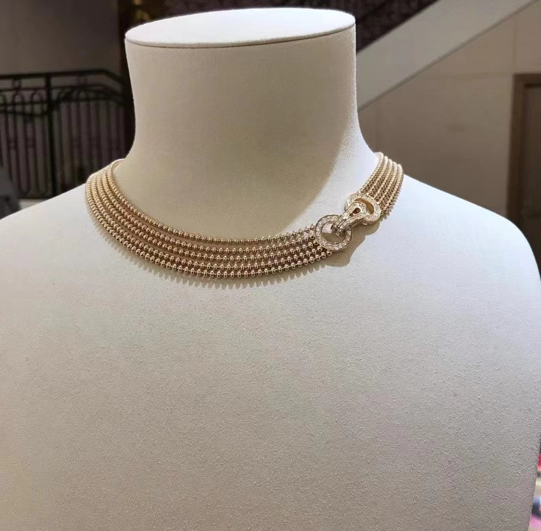 KDY-N7424425 geometric clip double circle bead necklace (beads 2mm, circle 13.2mm)