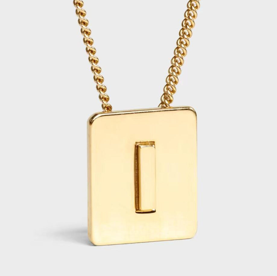 SL-B1776597 14x12MM light gold square frame I letter pendant