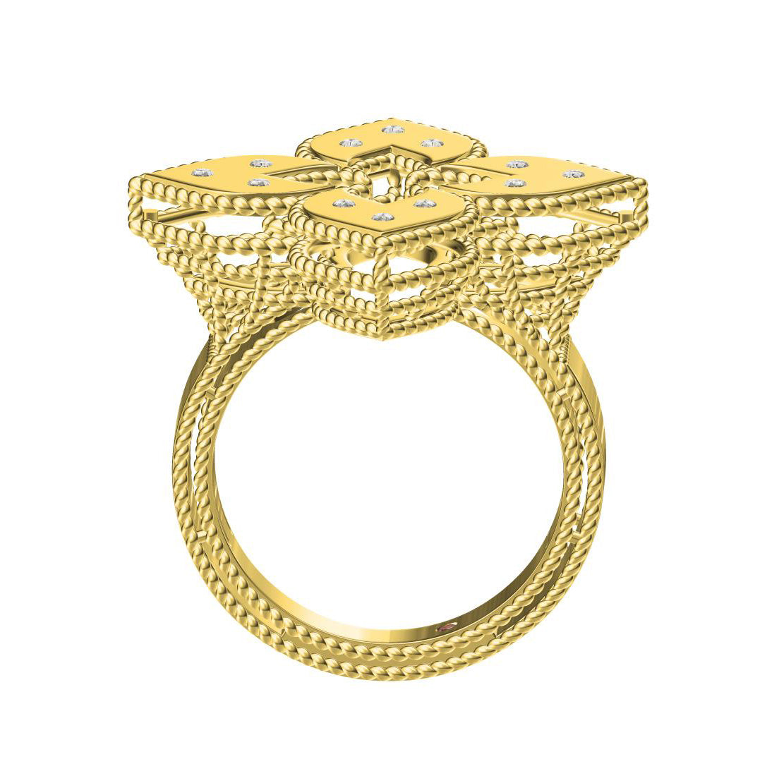 LBT-CQ654823四叶草25mm扭绳、光金3钻戒指