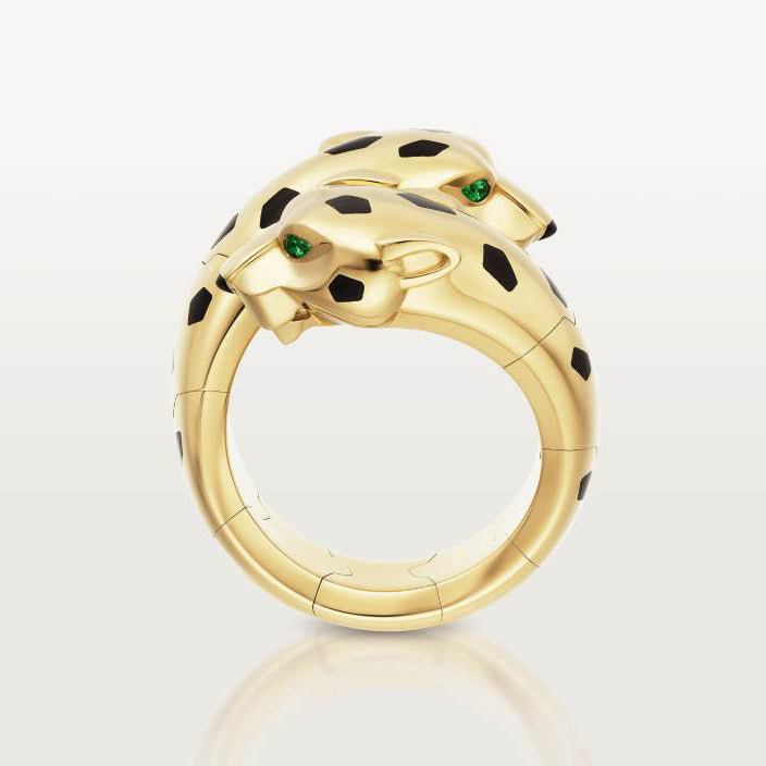 KDY-N4780900 open bright gold roll full diamond double-headed leopard agate ring