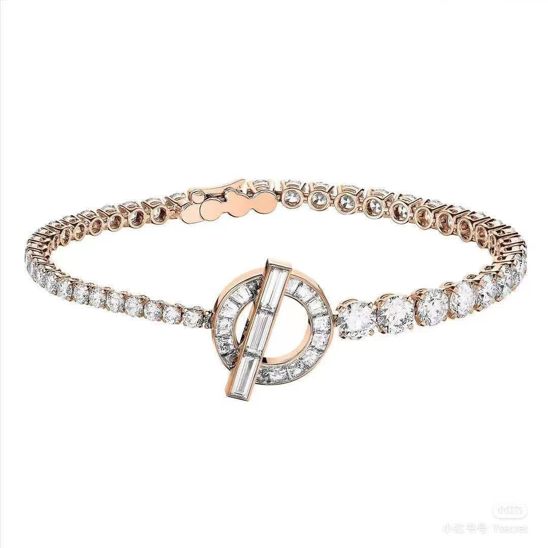 AMS-H933512 Japanese round buckle Q chain T square four-claw round diamond bracelet