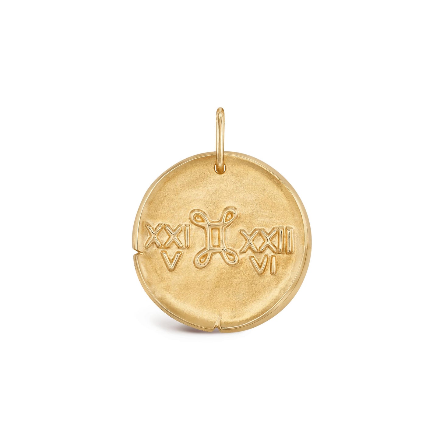 VCARP7SV00 Approximately 21mm solid version of light gold Gemini pendant constellation