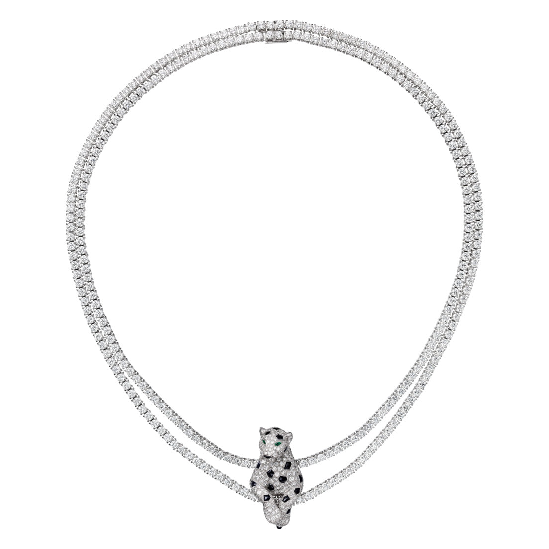 KDY-H7000539 double row chain cross feet leopard brooch necklace two wear style