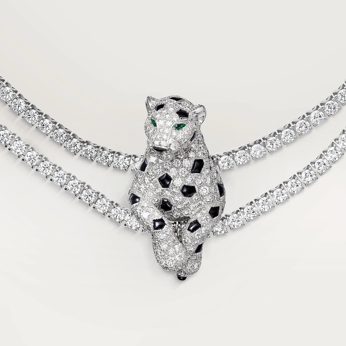 KDY-H7000539 double row chain cross feet leopard brooch necklace two wear style