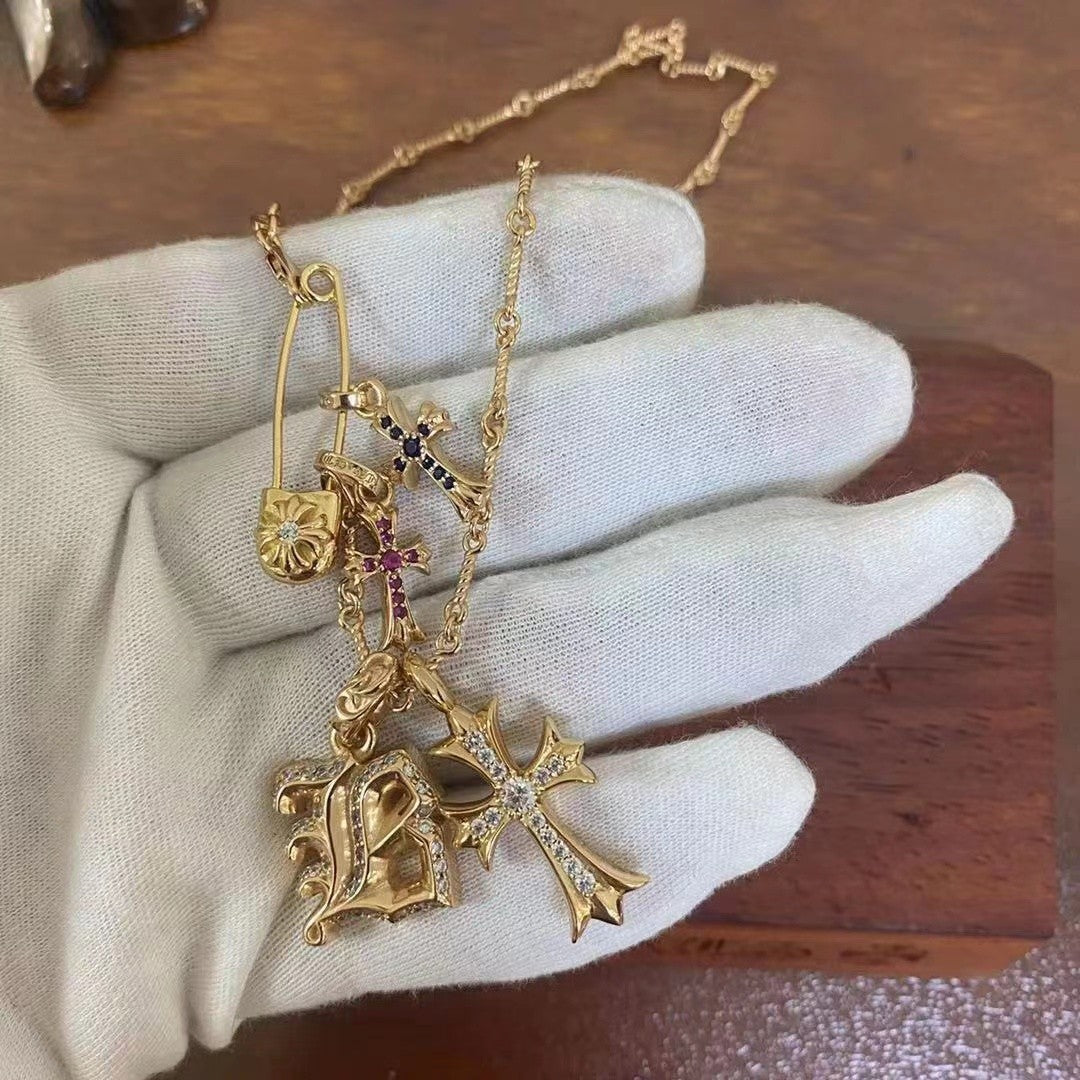 KLX-459451 Pin Cross Monogram Pendant Necklace