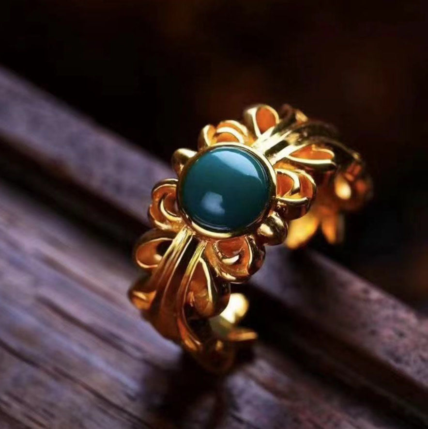 KLX-Cross thatched cabochon 10.5MM open ring