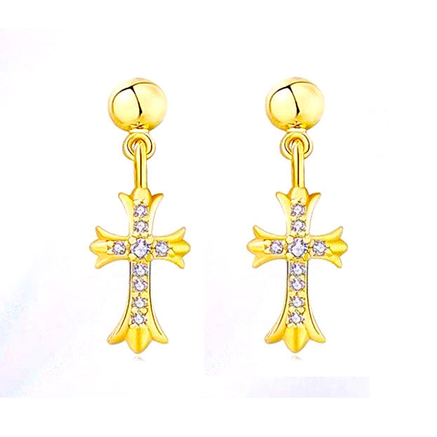 KLX-422384 20x7mm light gold cross stud earrings