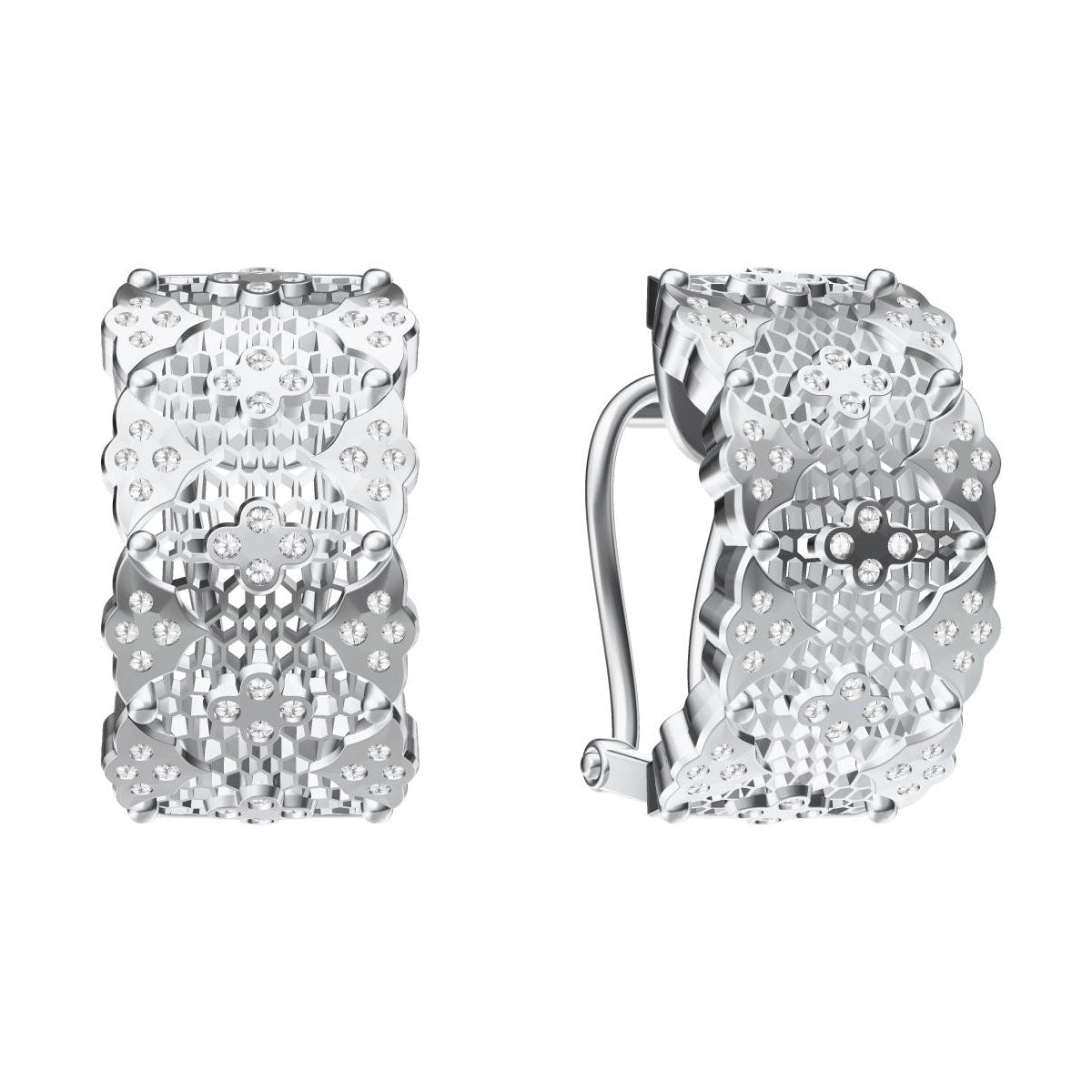 BQLT-Lace middle honeycomb spaced diamond earrings semi-circle ear clap