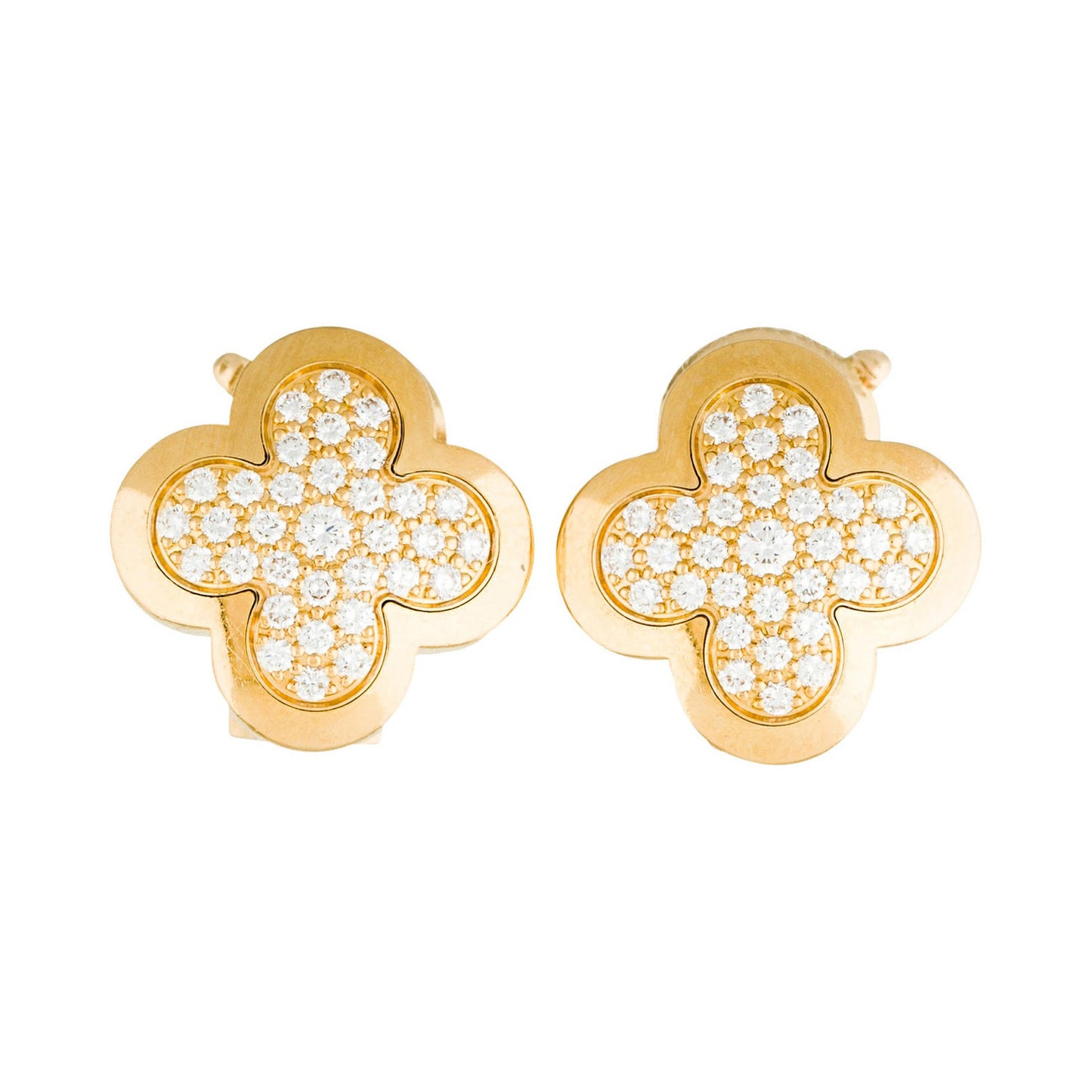 VCA6646154 15mm four-leaf clover wave surface full diamond ear clip