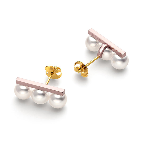 TSQ-E-4315 Light Gold Beaded Pearl Stud Earrings