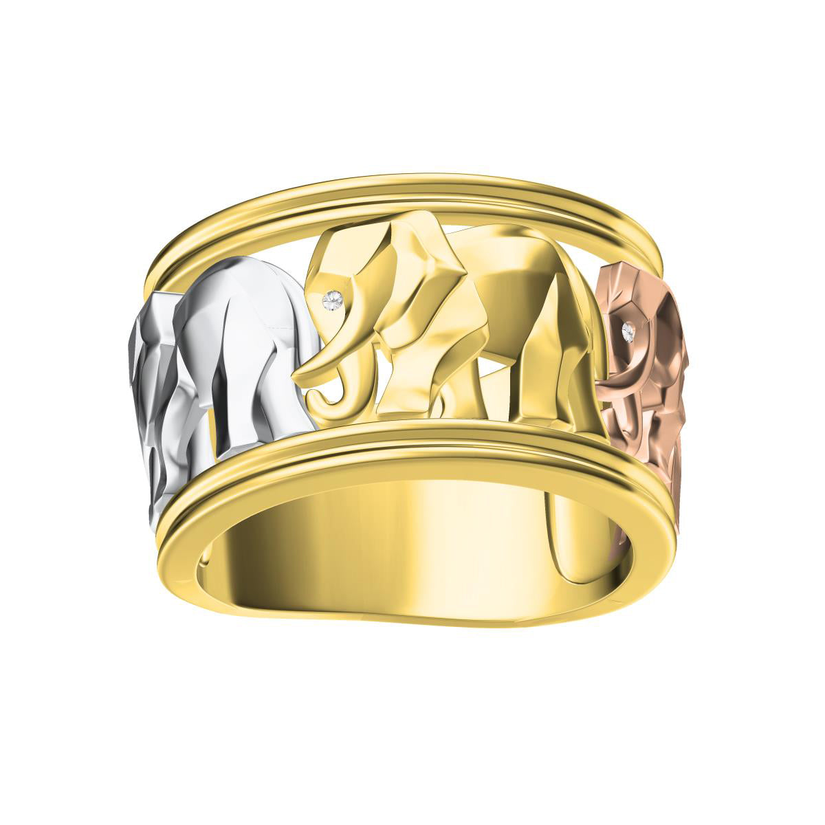 KDY-N1631315 three elephant light gold wide ring