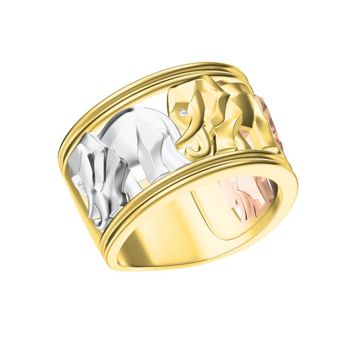 KDY-N1631315 three elephant light gold wide ring