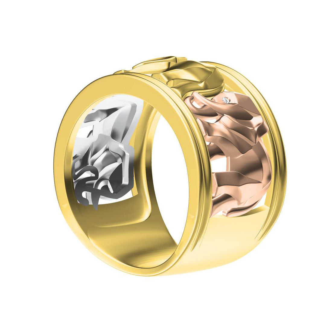 KDY-N1631315 three elephant light gold wide ring