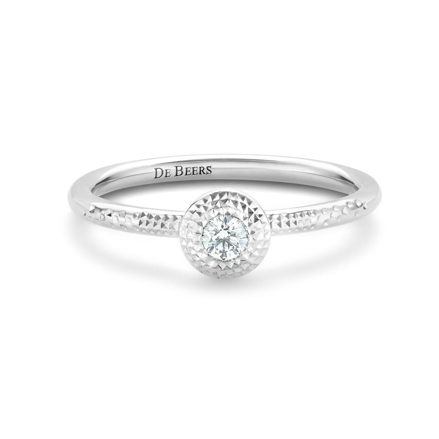 DBES-R102389 square pitted round diamond ring