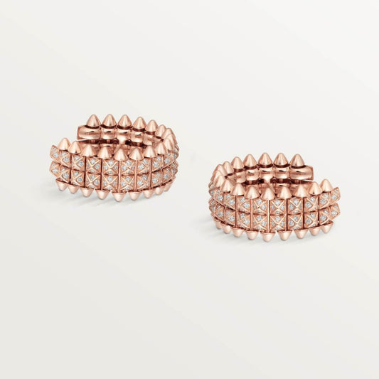 KDY-N8515236 double-row gold-shaped pyramid rivet earrings, diamond-set 9.2mm inner diameter 16.2mm