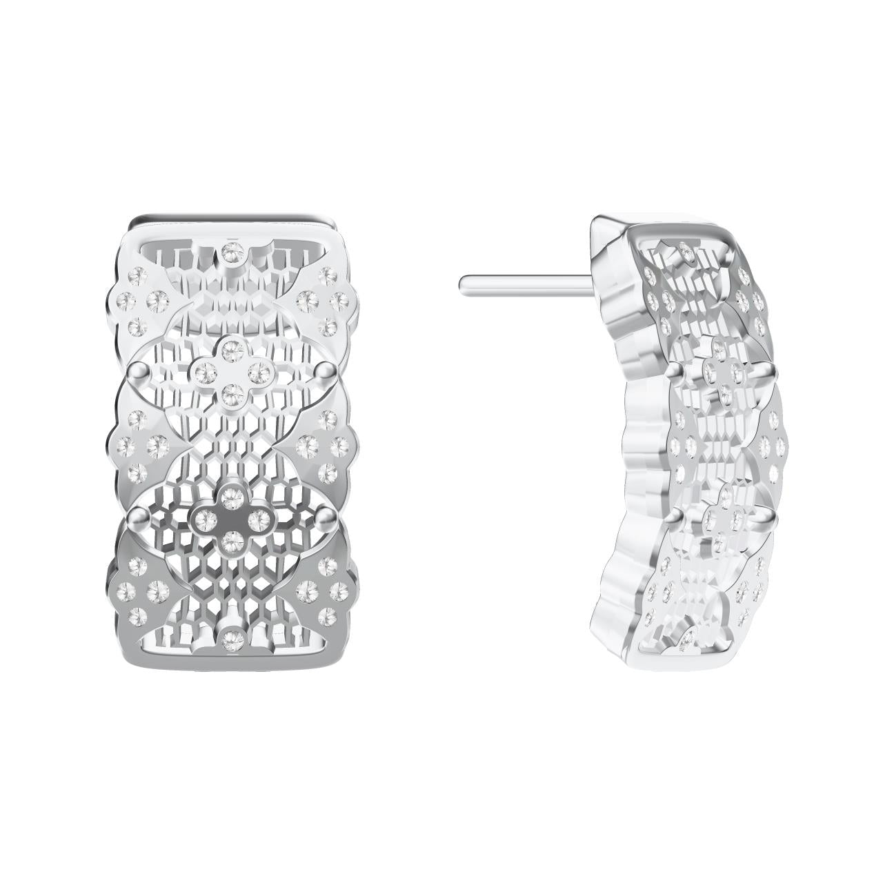 BQLT花边中间蜂巢间隔镶钻耳钉16.5X9.5MM