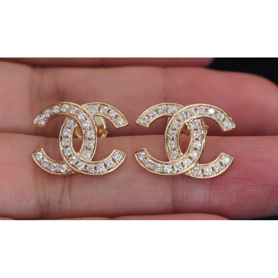XNE double C stud earrings width 20mm high and low square bottom version