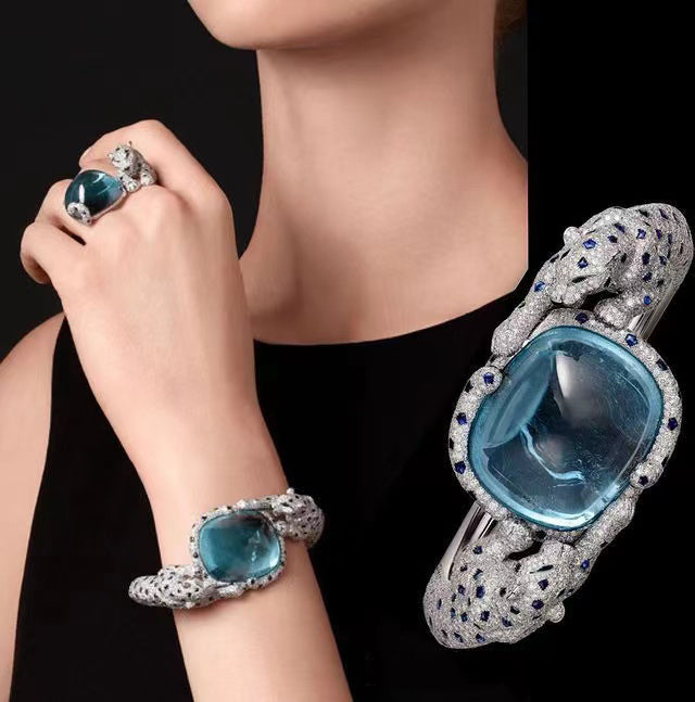 KDY-Double Leopard Bracelet Colorful Cushion Stone 27x23mm