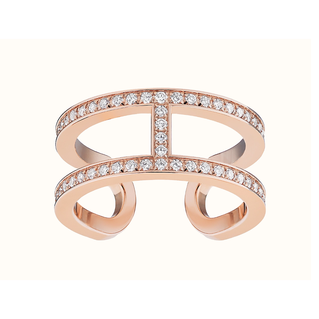 爱H仕-H118642B 9.2mm满钻字母H线条开口戒5#