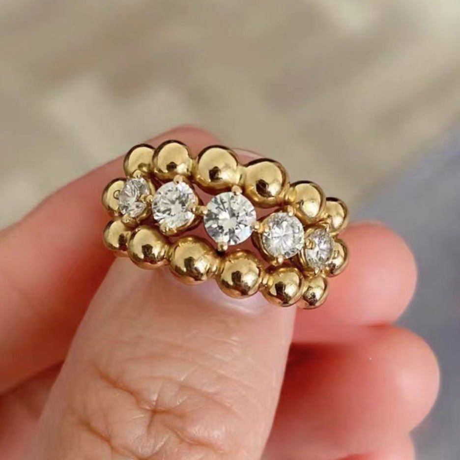 VCA middle row diamond ring with beads on both sides