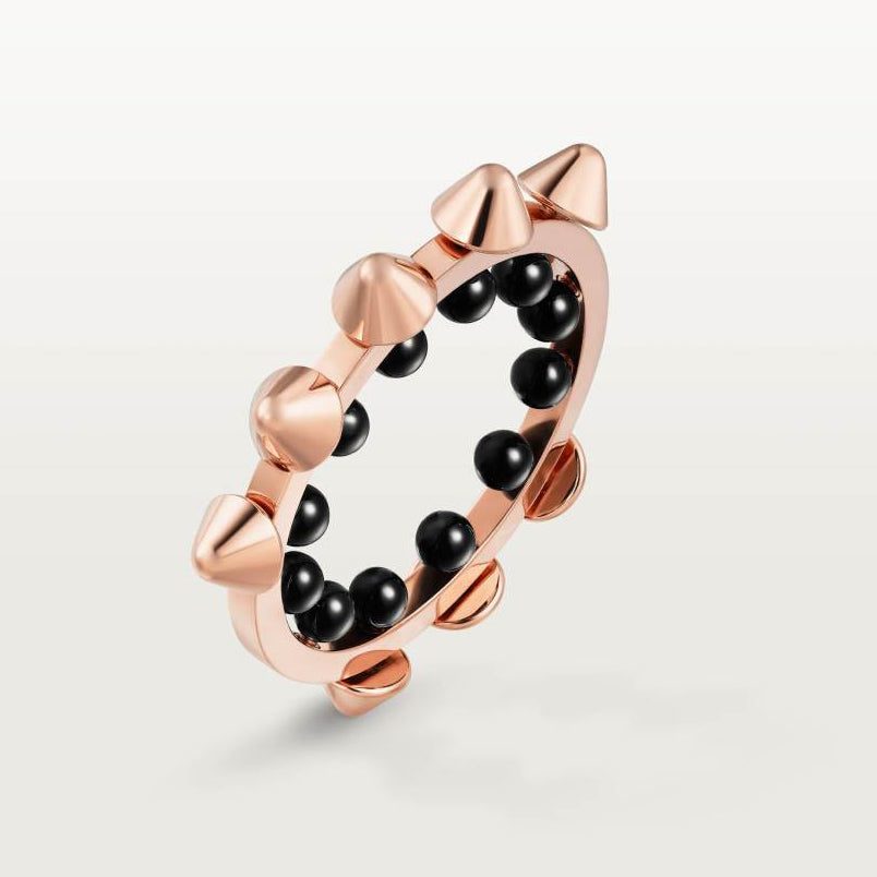 KDY-B4233700 cone rivet round bead agate ring