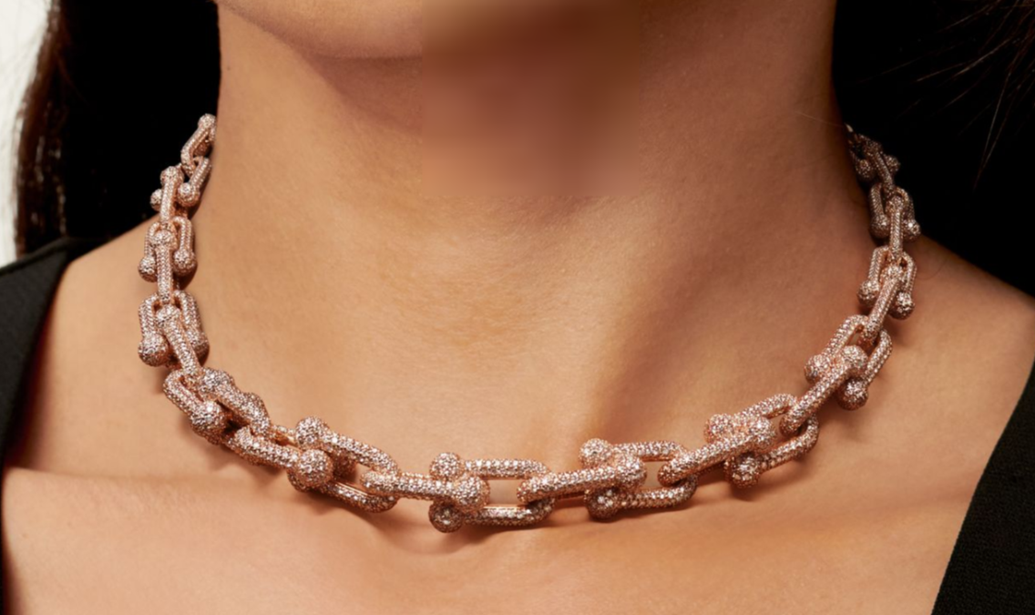 TIF-70750988 large round bead iron ball necklace with many diamonds
