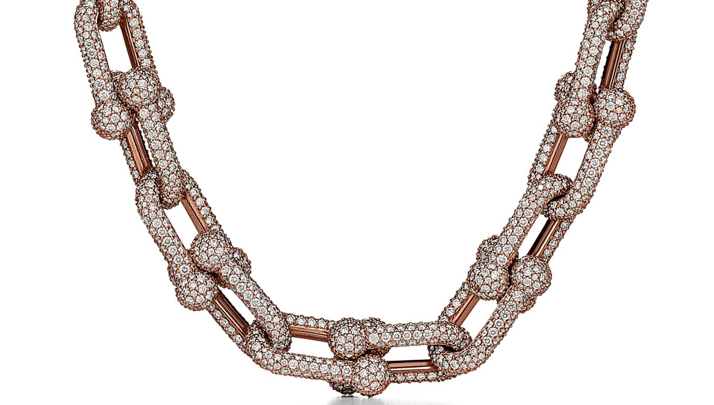 TIF-70750988 large round bead iron ball necklace with many diamonds